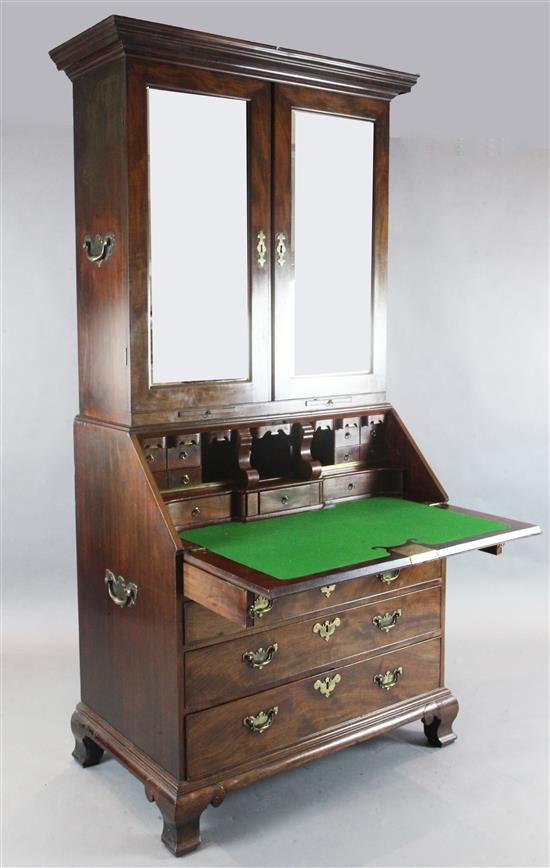 A George III mahogany bureau bookcase, W.3ft 7in. D.2ft 1in. H.7ft
